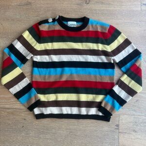 GANNI Cashmere Striped Crewneck Sweater
